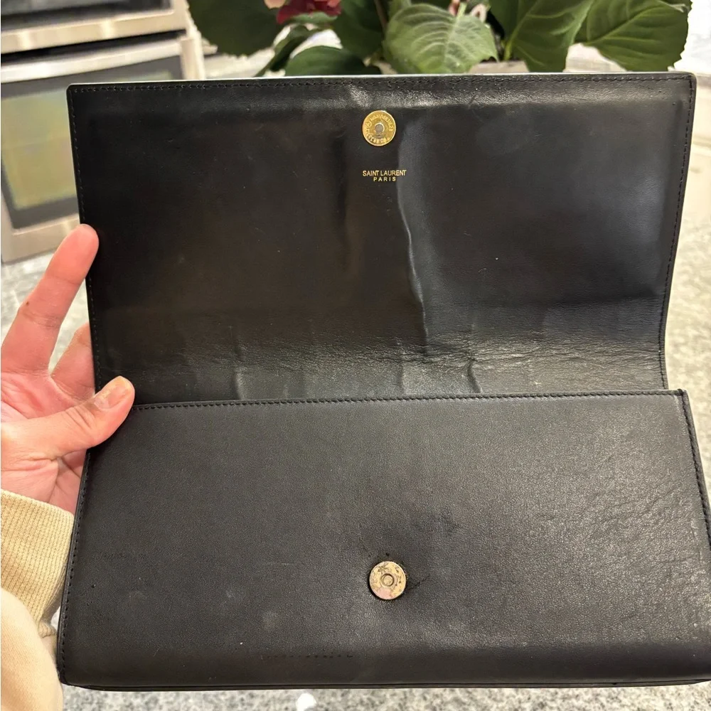 Yves Saint Laurent Black Clutch with Gold Logo - Picture 2 of 3